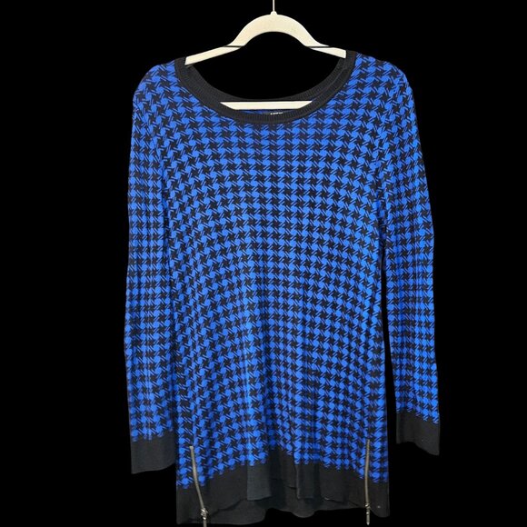 Apt. 9 Blue & Black Houndstooth Print Tunic Sweater Size Large - Picture 1 of 5